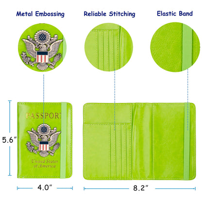 TOURSUIT RFID Blocking Passport Holder for Women Men, Leather Passport Travel Wallet with 3D Metal Badge, Travel Document Holder Cover Accessories (Green)