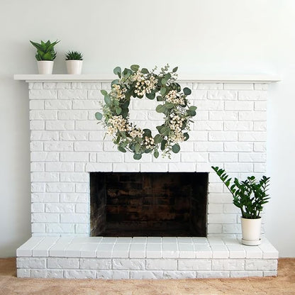 Sullivans 20 Inch Eucalyptus and Waxflower Wreath, Spring, Summer, and Everyday Artificial Wreath, Front Door Decor, Indoor & Outdoor Wreaths, Entryway and Porch Décor
