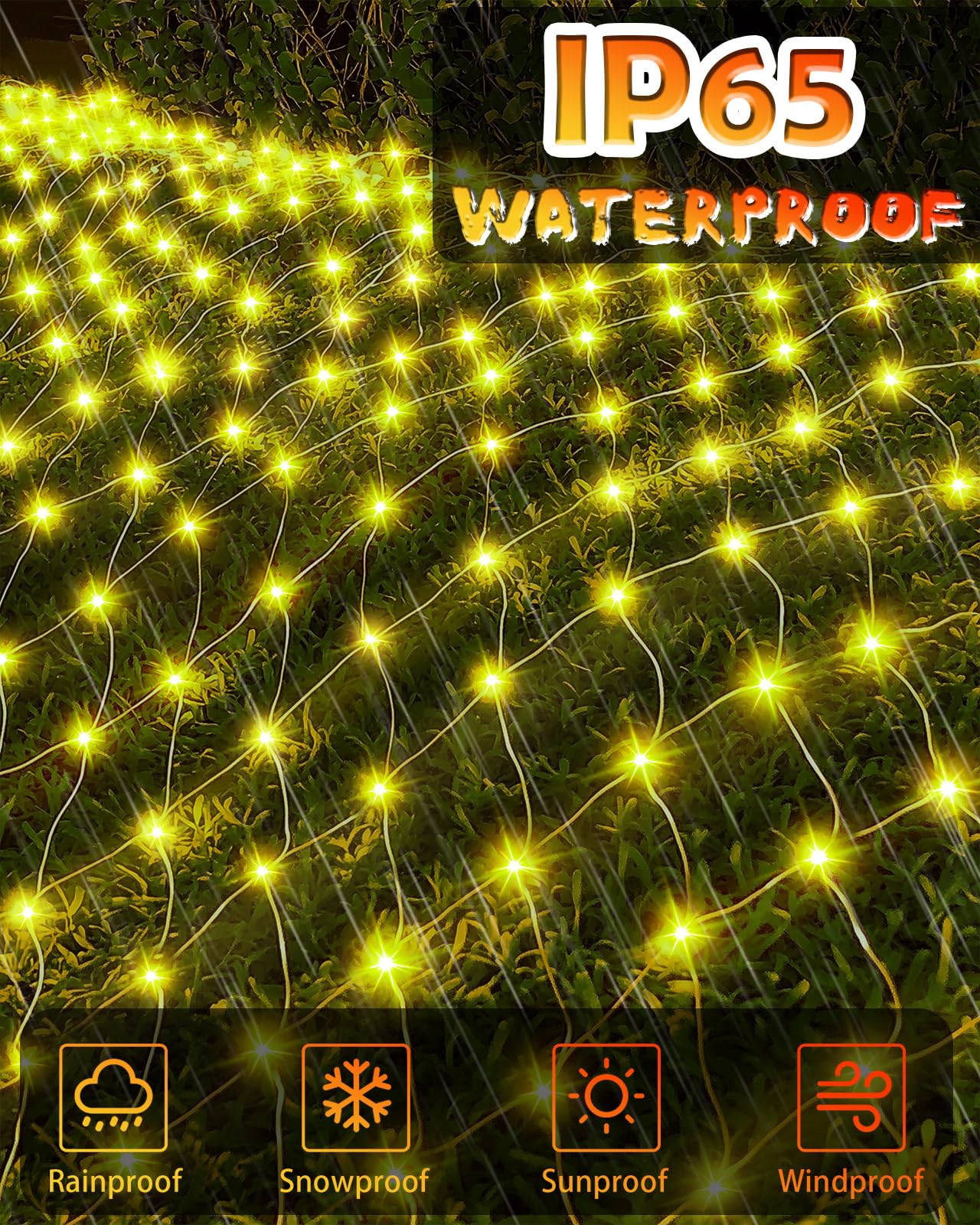 Halloween Net Lights 9.8ft x 6.6ft, 200 LED Outdoor Mesh Lights with 8 Modes, Waterproof Bush String Lights for Home Garden Yard Xmas Decorations Connecable, Timer (Warm White)