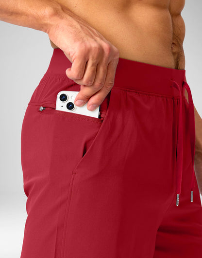 Soothfeel Men's Running Shorts with Zipper Pockets 9 Inch Lightweight Quick Dry Gym Sports Athletic Workout Basketball Shorts for Men (Bone, XL) Red