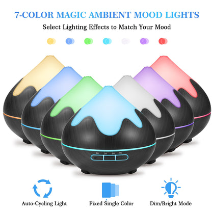 Essential Oil Diffuser for Home 500ML, Ultrasonic Large Diffuser Oil Machine with Remote Control, Aromatherapy Diffusers for Home Office Room, Aroma Diffuser with 14 Color LED & 2 Mist Mode, Brown