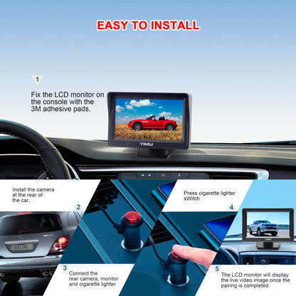 YIMU Backup Camera System with License Plate Backup Reverse Camera, Easy Installation, Plug & Play, DIY Guide Lines, 150° Wide Angle, Night Vision, IP69K Waterproof, Optional Dual Bracket K4302