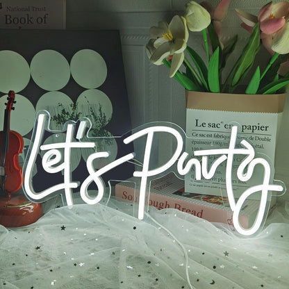 Let's Party Neon Sign, LED Neon Lights for Bedroom Wall Decor, Art Decorative Lights for Bachelorette Party, Engagement Party, Birthday Party, Living Room, Gamer Room Decor Aesthetic (Warm White)