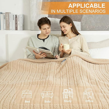 Electric Blanket King Size Single Control - 100"X90" Soft Double Sided Sherpa Heated Blanket with 6 Heating Levels & 10 hrs Timer Settings, Washable & ETL Certified for Bed, Beige