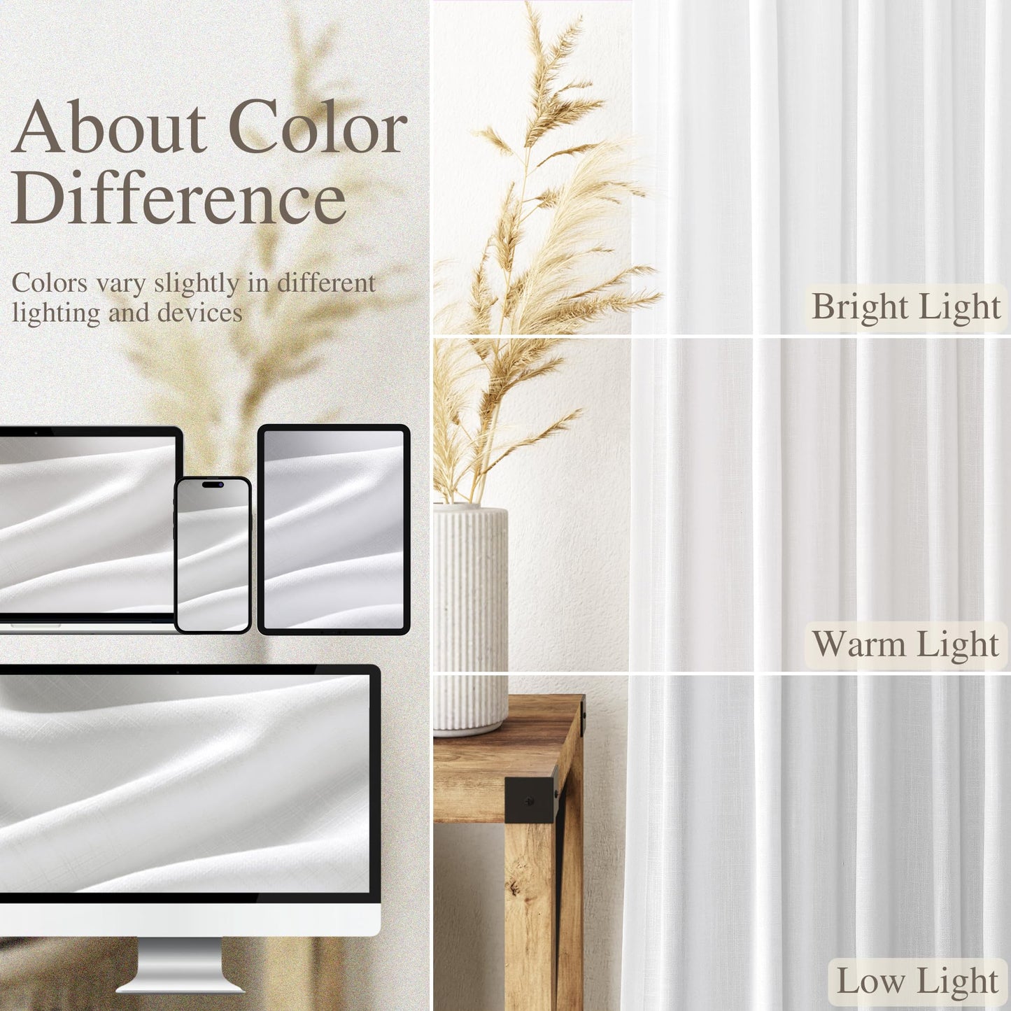 Nanspring White Small Linen Textured Curtains 24 Inch Length Light Filtering Semi Sheer Short Curtains Back Tab Rod Pocket Boho Kitchen Tier Window Curtain for Bathroom Basement Camper 26x24 Inches