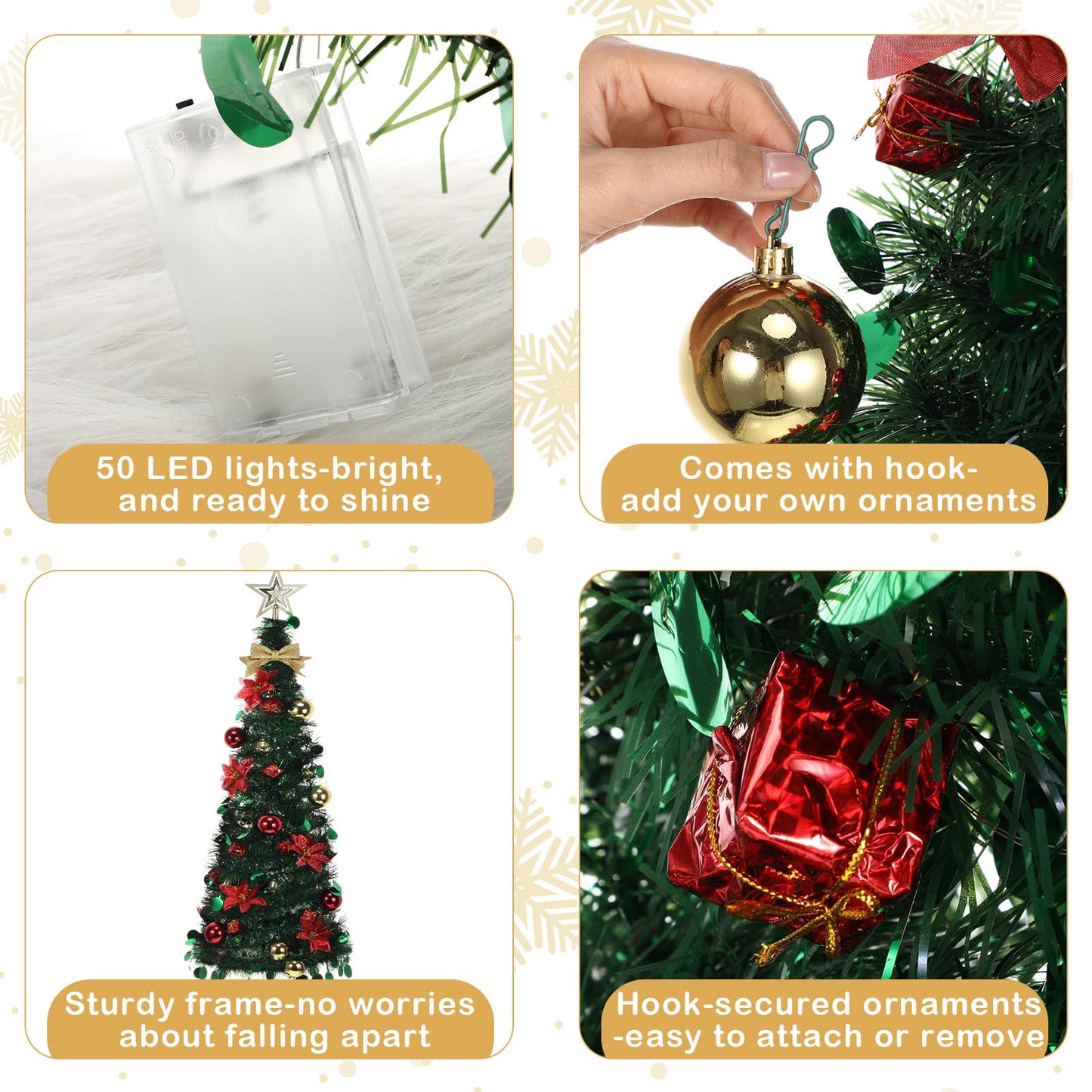 Suncalla Wall Christmas Tree with Lights 40inch, Artificial Wall Hanging Xmas Decoration with 50 LED String Lights, Saving-Space Door Hanging Xmas Tree Small Space Home School Office (Red Gold)