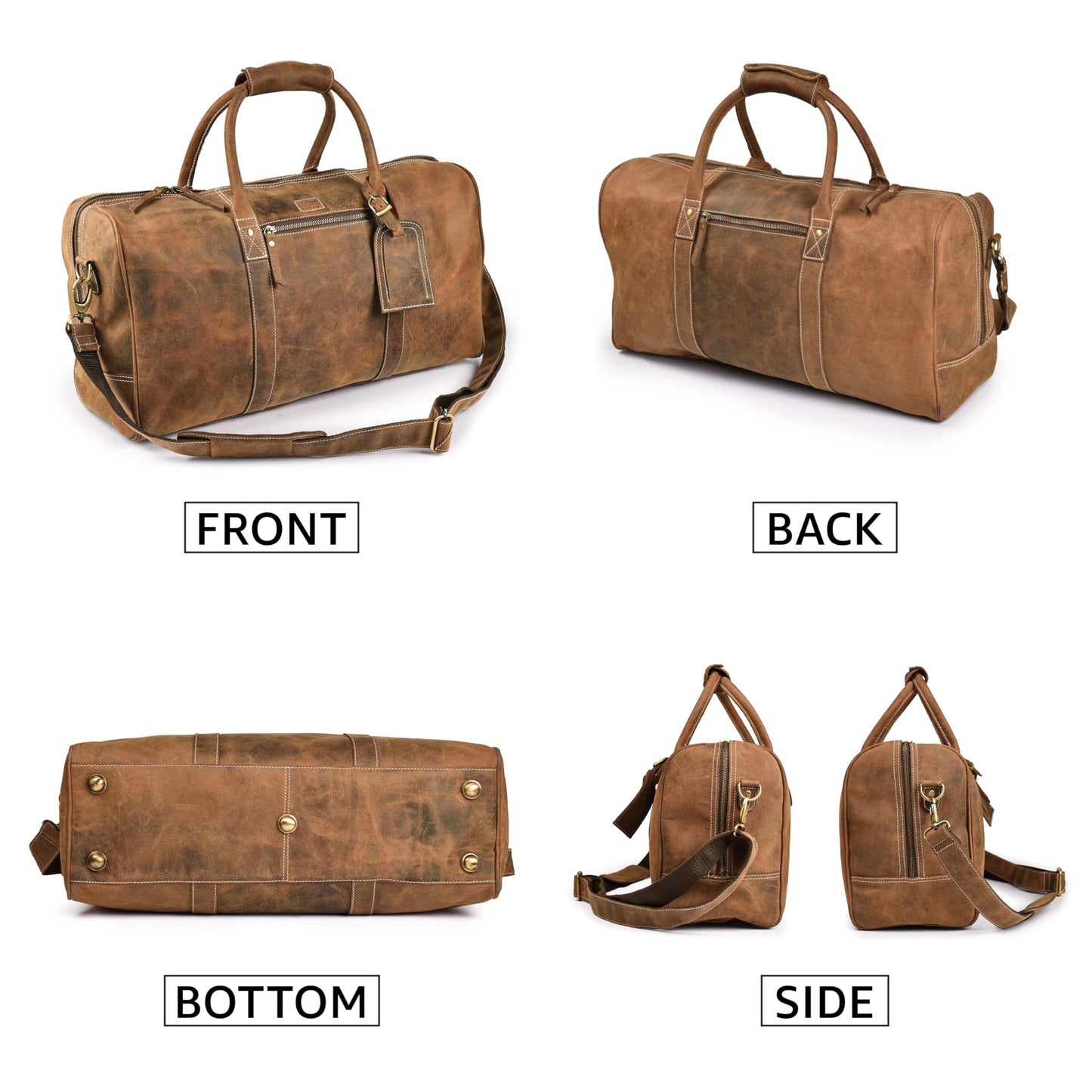 Leather Village Leather Duffel Bags for Men & Women-Stylish Travel Weekender Carry-On Sports Gym Overnight Luggage Bag - 20 Inch - Vintage Brown