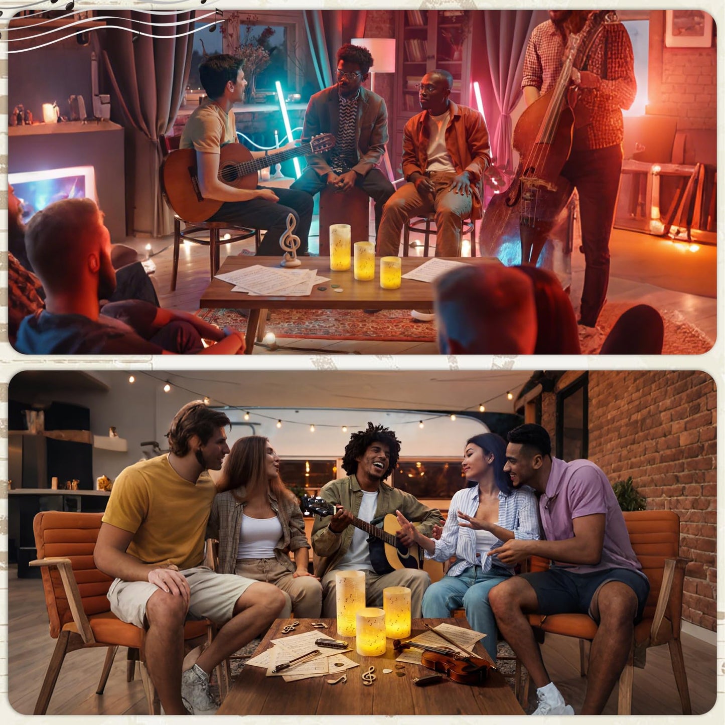 Baquler 3 Set Music Notes Flameless Candles Music Party Decorations Musical Lampshade with LED Tea Lights Black and Wihte Musical Centerpieces for Wedding Tabletop Fireplace Home Decor