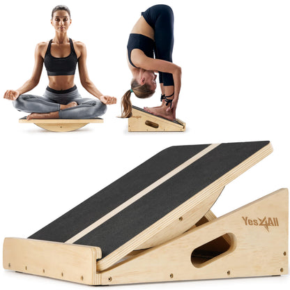 Yes4All 2-in-1 Professional Wooden Balance Boards & Slant Board, 400 lb Adjustable Incline Slant Board for Squats, Balance Boards for Adults