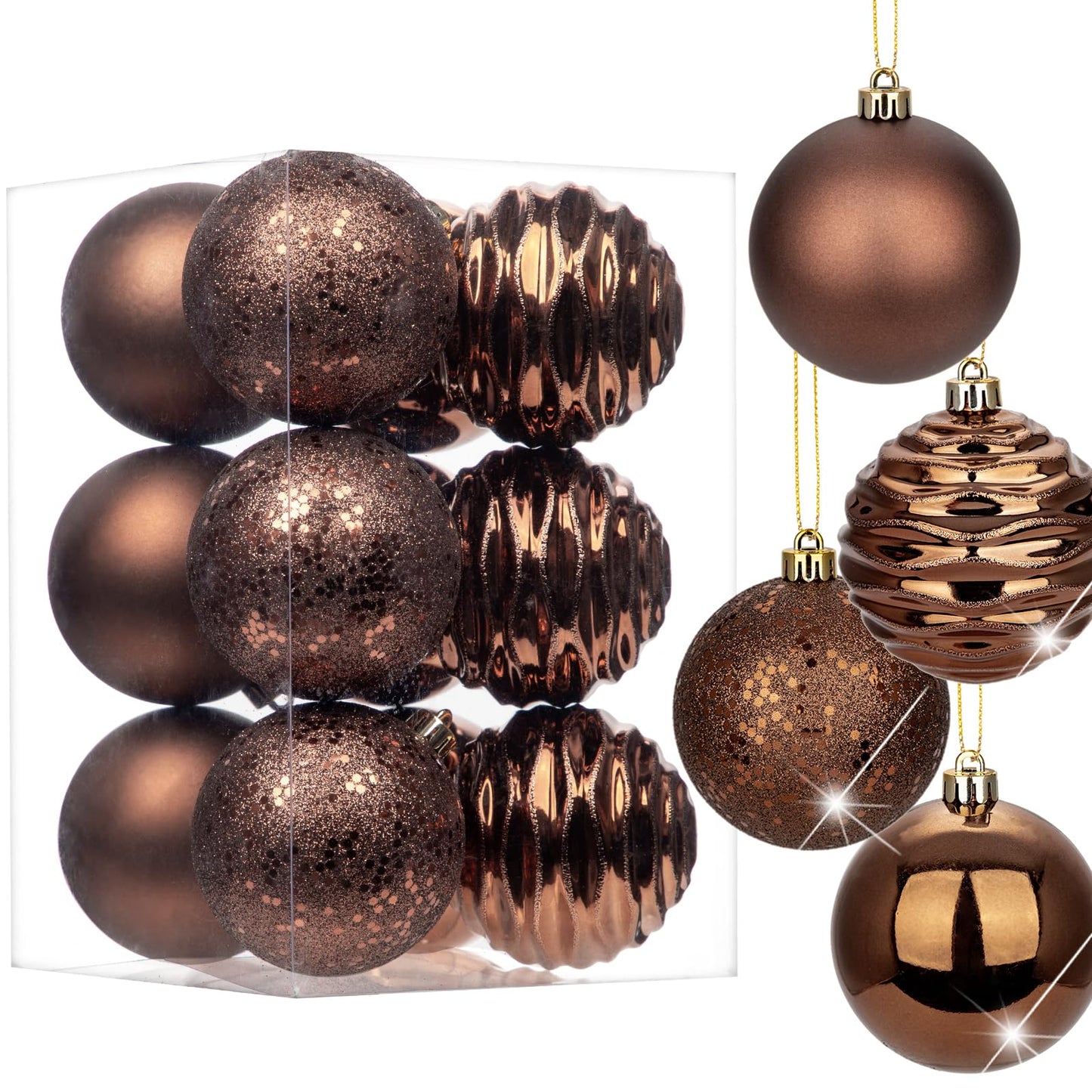 3.15" Bronze Christmas Ornaments for Christmas Tree 12 Pcs Medium Shatterproof Balls Christmas Tree Decorations Xmas Ornaments Balls with Hanging Loop for Wedding Holiday Party Wreath Home Decor