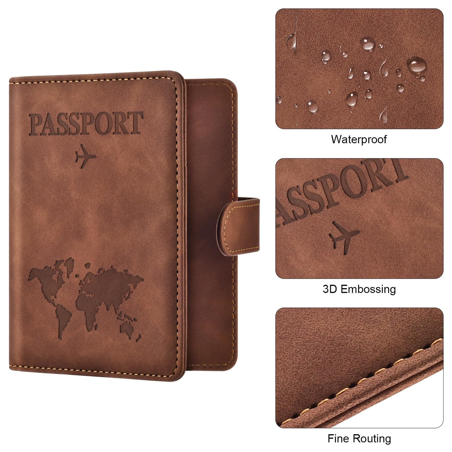 Eoehro Passport Holder for Travel Essentials, Passport Wallet Cover Case for Travel Must Haves Accessories,Passport Book Holders for Women and Men(brown)