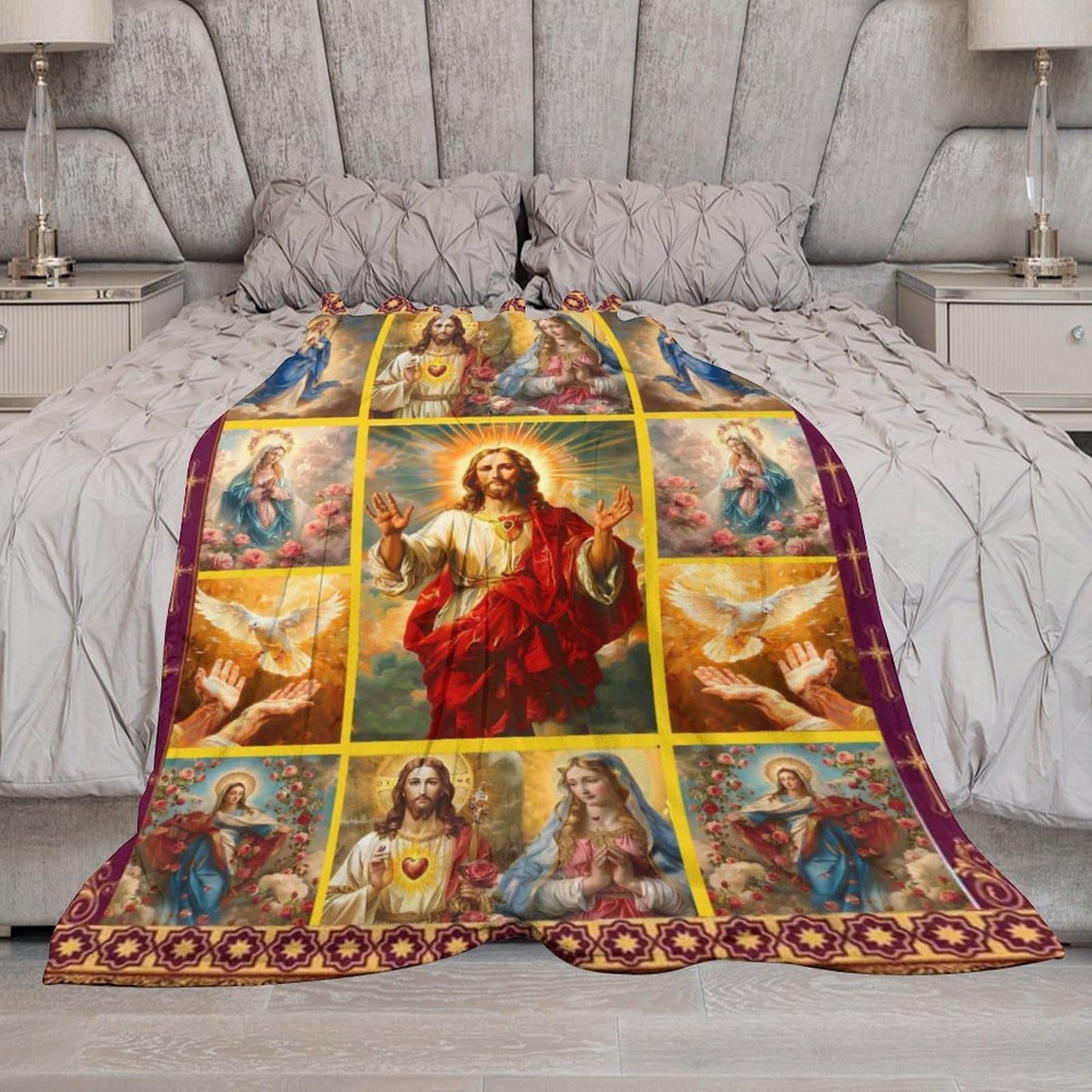 Jesus Christ Blanket, Christian Virgin Mary Blanket, Religious Throw Faith Catholic Christian Gifts for Prayer Soft Plush Fleece Flannel Blankets for Kids Adults Men Women 40"x50"