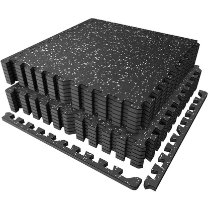 PRAISUN 0.56" Rubber Top Gym Flooring, Heavy Duty Interlocking Gym Mats for Home Gym, Non-Slip Workout Mat, 24 x 24in Large Gym Floor Mat, Protect Floors from Weights & Equipment, 48 Sq Ft, Black/Grey