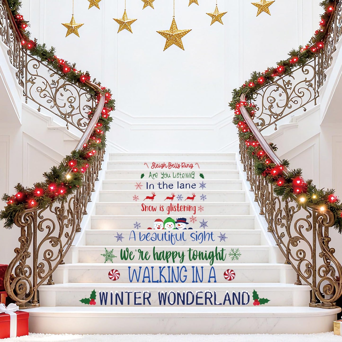 TOARTi Merry Christmas Stairs Stickers Xmas Quotes Wall Sticker Merry Christmas Wall Decals Xmas Party Winter Holiday Supplies Stairs Decoration