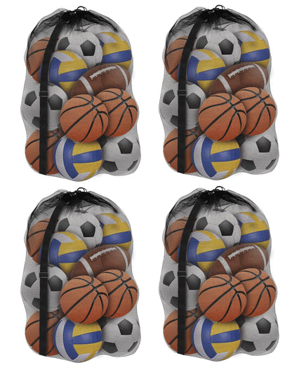 Youeon 4 Pcs Extra Large Mesh Ball Bags 30 x 40 Inch, Heavy Duty Sports Ball Bag with Drawstring Closure & Adjustable Shoulder Strap, Black Ball Storage Bags for All Kinds of Balls, Laundry