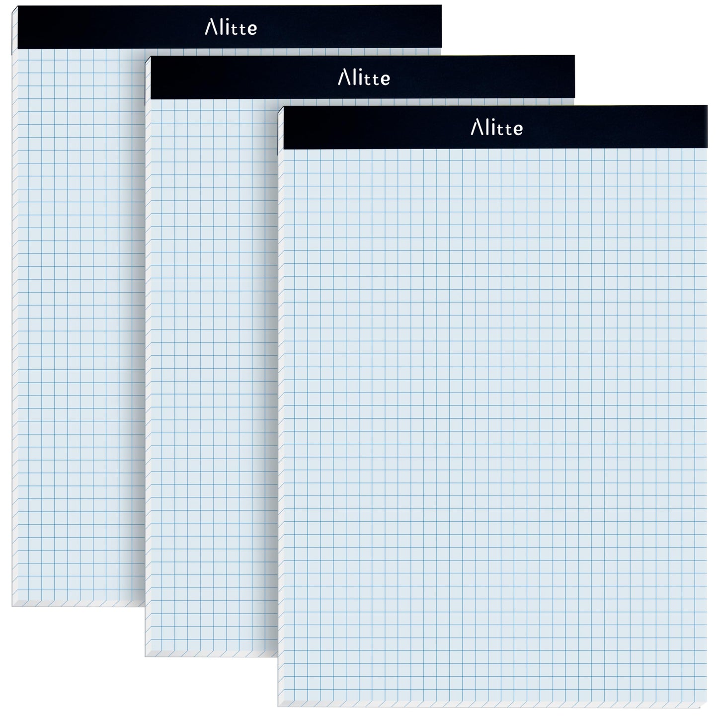 Alitte Graph Paper Pad, Pack of 3, White Letter Size - 4x4 Quad Grid Paper, With Blue Lines - Easy-Tear Perforations, 11x8.5 Cardboard Backing - Graph Notepads for School, Office -50 Sheets per Pad