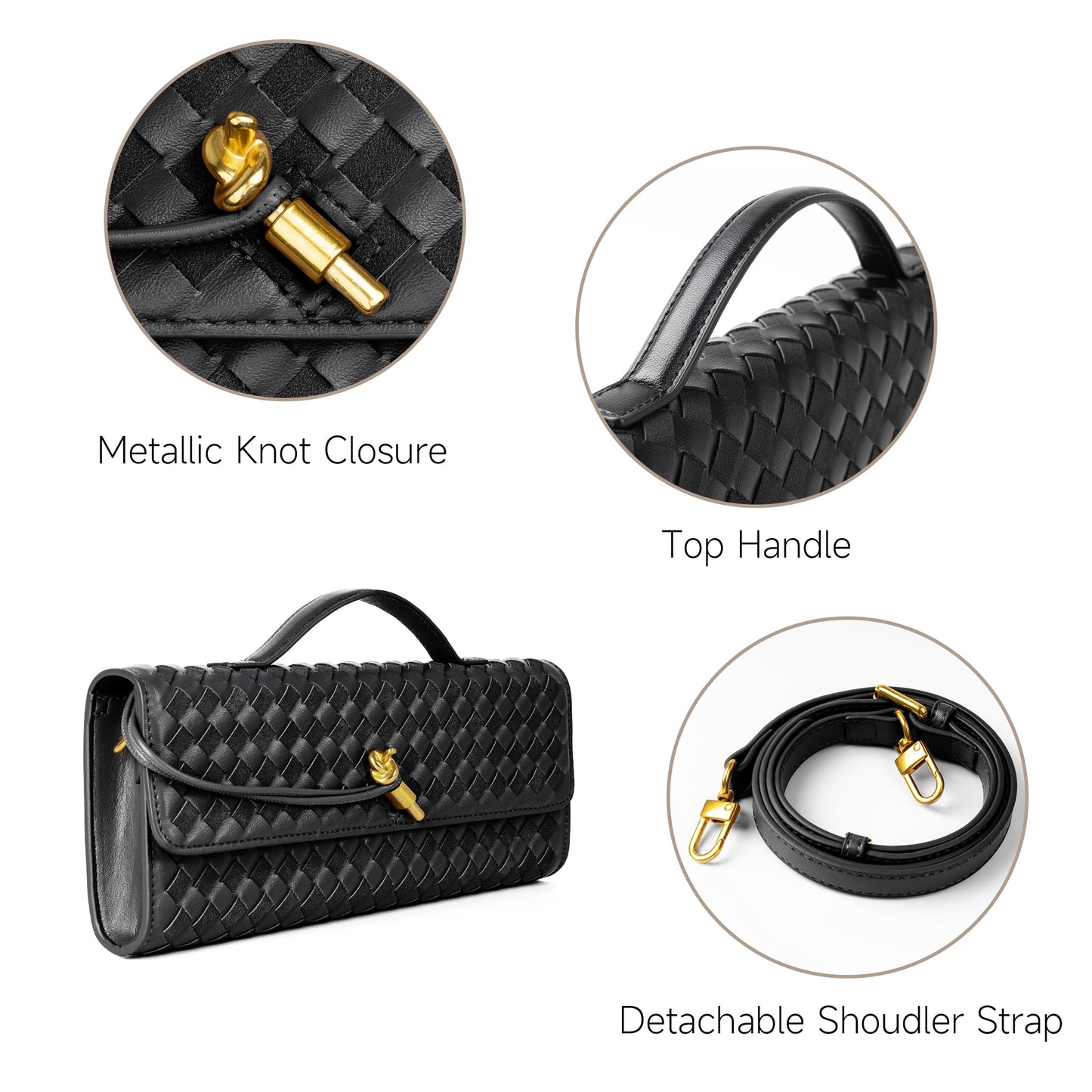 Joryin Woven Purse For Women Evening Clutch Woven Leather Handbags Crossbody Bag Suede Purse Black Formal Evening bag