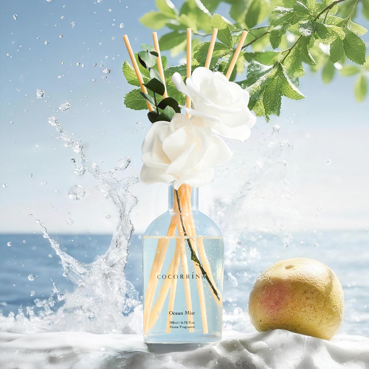 COCORRÍNA Reed Diffuser - Ocean Mist Scent, 6.76 fl oz Essential Oil with 8 Reed Sticks - Home Fragrance for Bedroom Bathroom Shelf Décor