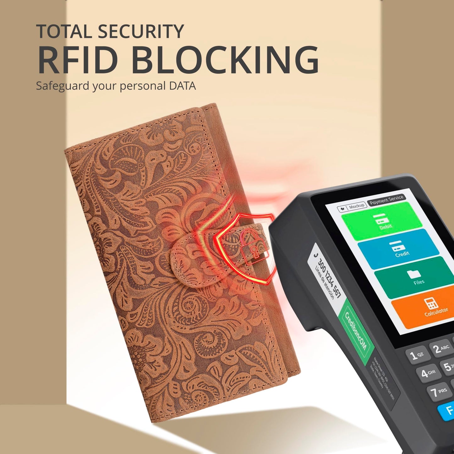 Oak Leathers Leather Wallets | Tan | Flower Patterns | Chic Design | Gifts For Women | RFID Protection | Multiple Slots