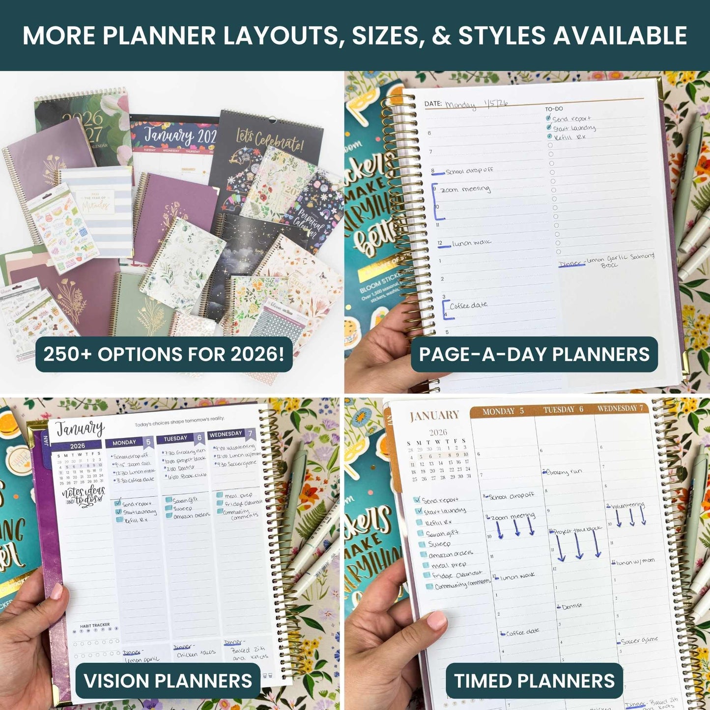 bloom daily planners 2026 Planner (January to December) - 8.5” x 11” Weekly & Monthly Dated Agenda Organizer Book with Stickers & Tabs - Flexible Soft Cover - Garden Party, Beige