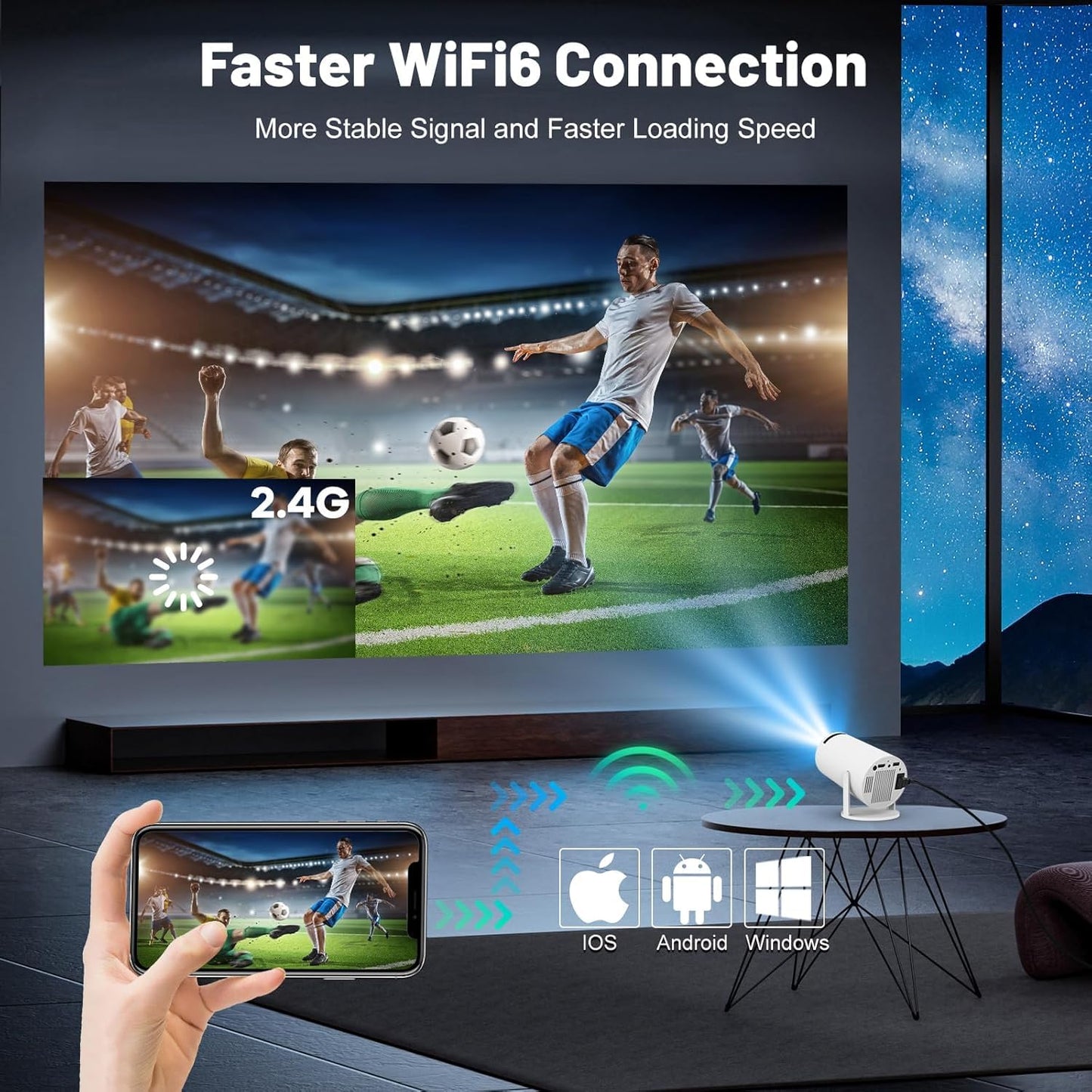 FEARWIKY Mini Projector with 5G WIFI and Bluetooth, 4K 1080P Support Portable Projector 180° Rotatable 130'' Screen Movie Projector Auto Keystone Compatible for Laptop, PC, Smartphone (White), HY300
