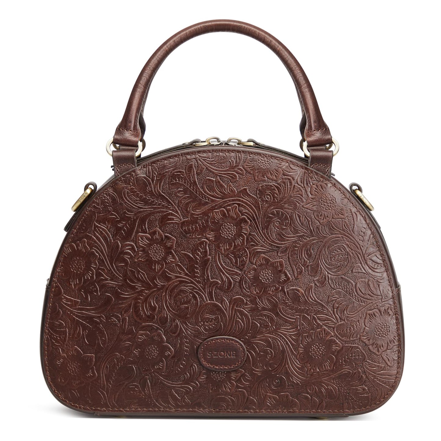 S-ZONE Leather Crossbody Bags for Women Vintage Handbag Top Handle Purse Designer Dome Satchel