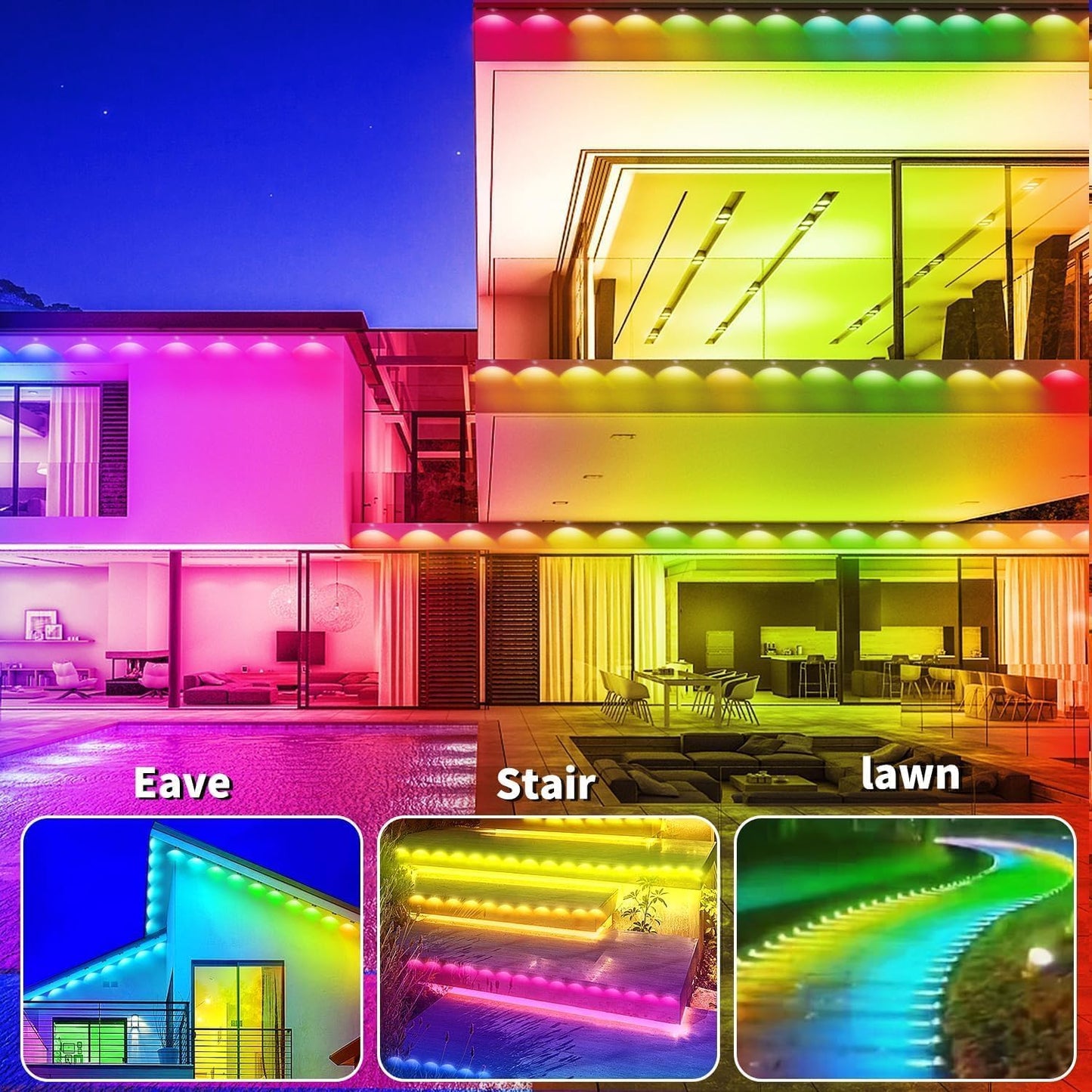 Sxlofty 300FT Permanent Outdoor RGB Lights,IP67 Waterproof Smart LED Eaves Lights with App/Remote Control,for Christmas and All Holiday Decor,Daily and Accent Lighting,House Roof and Garden Lighting