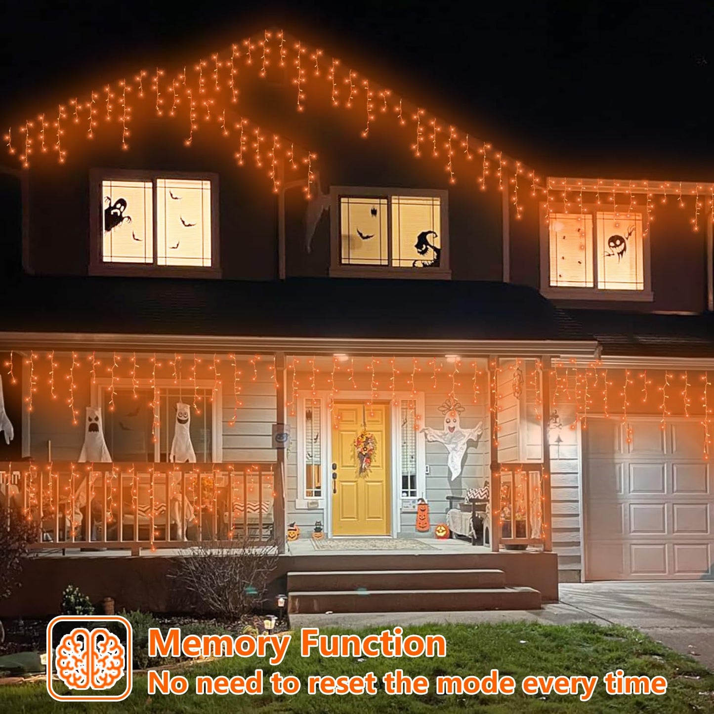 YEGUO 33ft 400 LED Orange Thanksgiving Lights, Connetable Icicle Light Outdoor Waterproof, 8 Modes Christmas Lights Indoor Plug in for Thanksgiving House Patio Fall