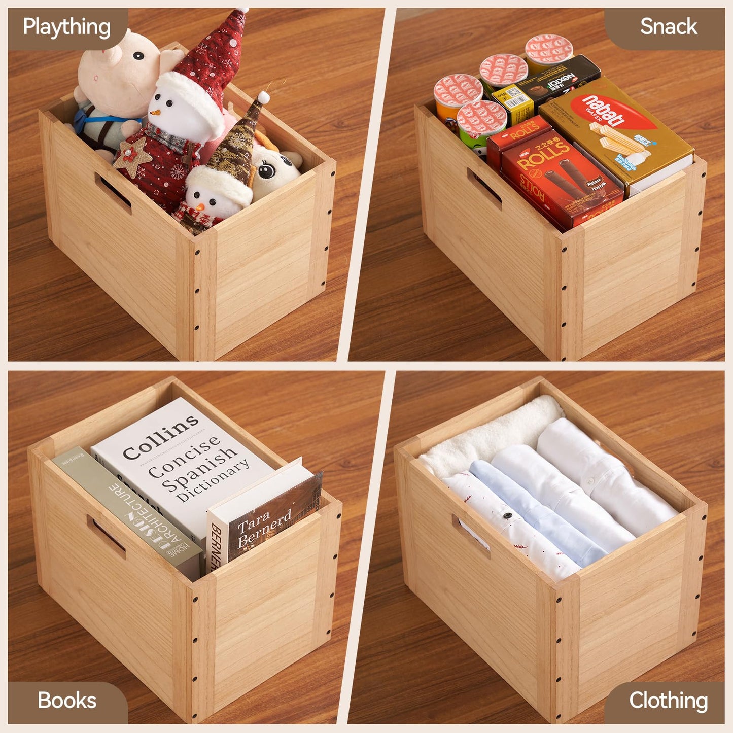 KIRIGEN Stackable Wood Storage Cube /Basket/ Bins Organizer for Home Books Clothes Modular Open Cubby Storage System - Office Cubical Bookcase Closet Shelves C26-NA
