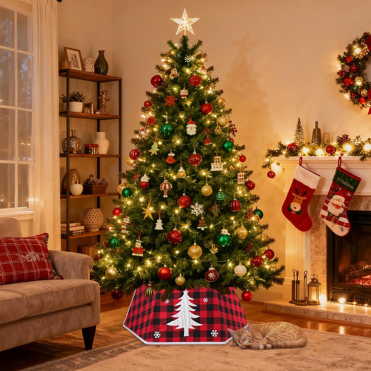 EverMerry Christmas Tree Collar, 26’’ Christmas Tree Skirt Decorations Stand, Foldable Willow Skirt Ring for Artificial Trees Decor Base Cover & Holiday Decor & Party (Red & Black Plaid)