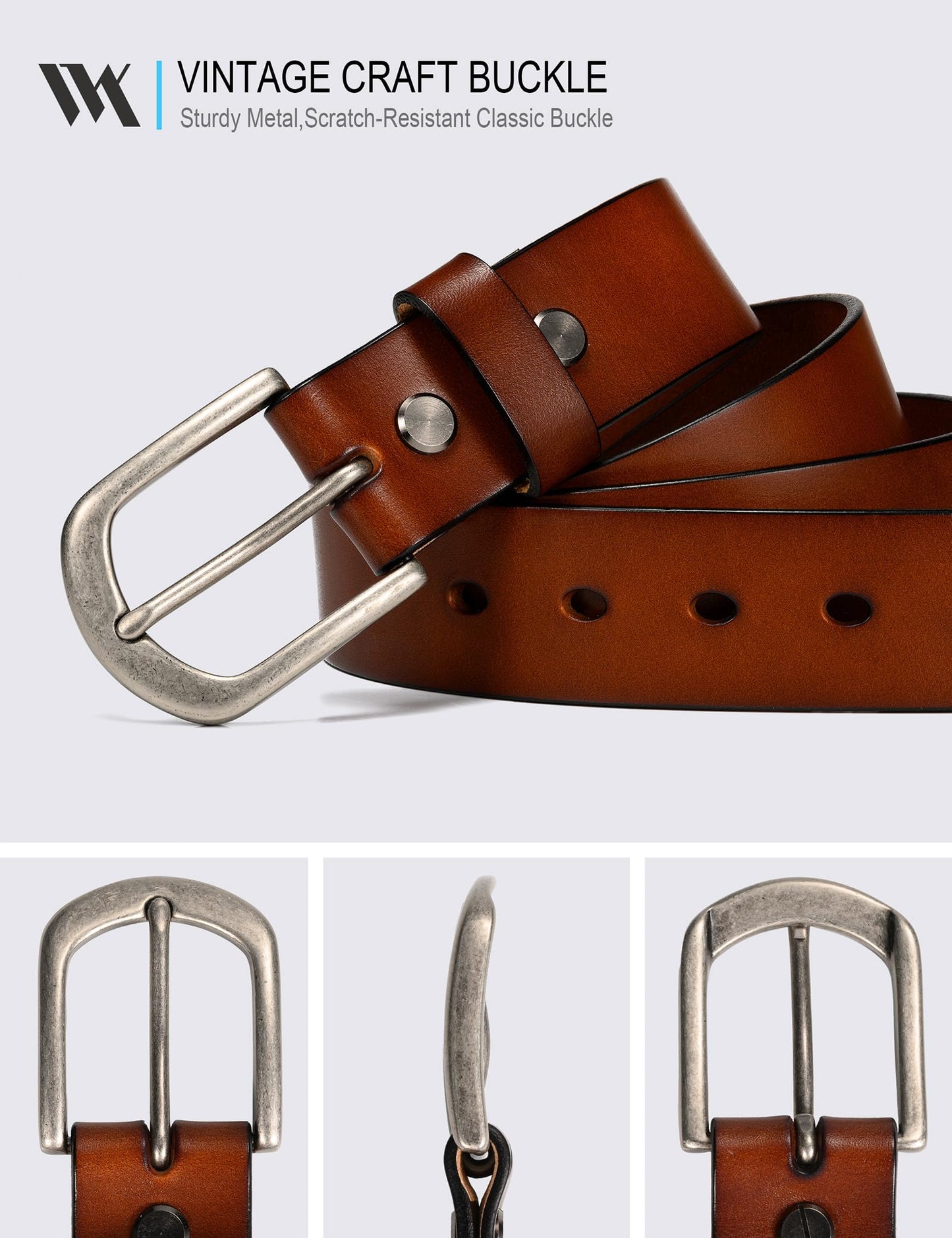 WOLFANT Men's 1.5" Top Full Grain Leather Belt in Gift Box,100% Italian Real Solid Leather