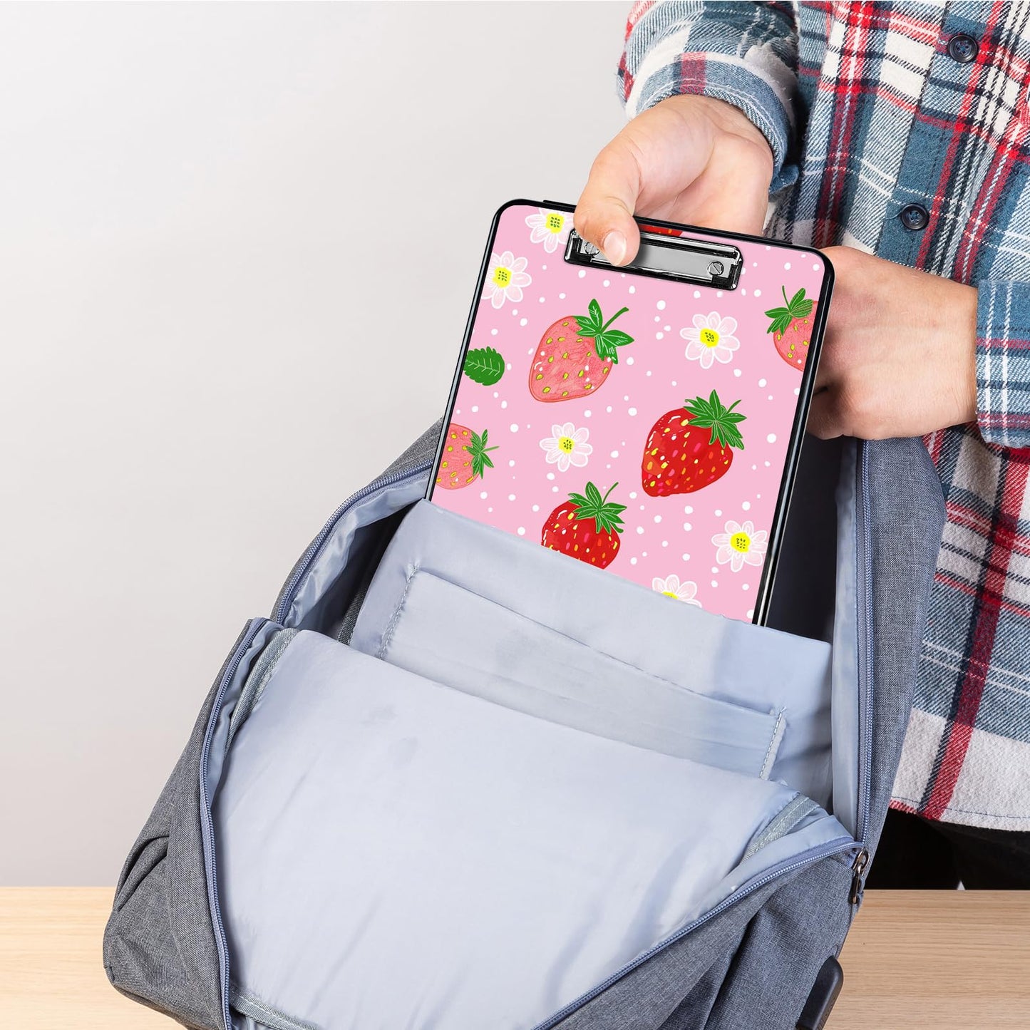 Clipboard with Storage,Plastic Storage Clipboard with Low Profile Clip, Heavy Duty Nursing Clipboards Foldable,Coaches Clipboard Case for Work, Office School Supplies,Teacher,Cute Strawberry Pink