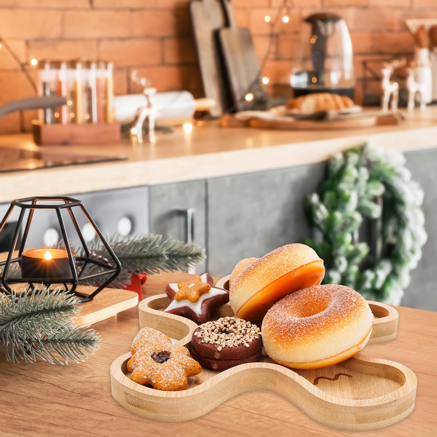 Whaline 2Pcs Christmas Charcuterie Board Gingerbread Man Serving Trays Xmas Wood Appetizer Boards Snacks Serving Platters for Home Party Supplies, 8.4 x 7.3 x 0.6 in