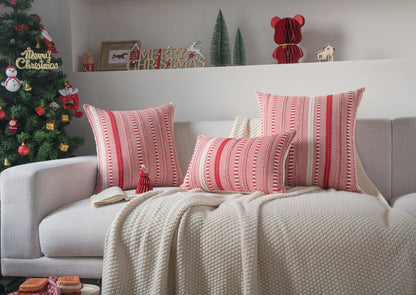 Cethom Christmas Pillow Covers 18x18 Inch Set of 2, Farmhouse Boho Christmas Decoration Couch Pillow Cases, Red Accent Pillows of Bed, Sofa Bedroom Living Room Home Decor Cushion Cover
