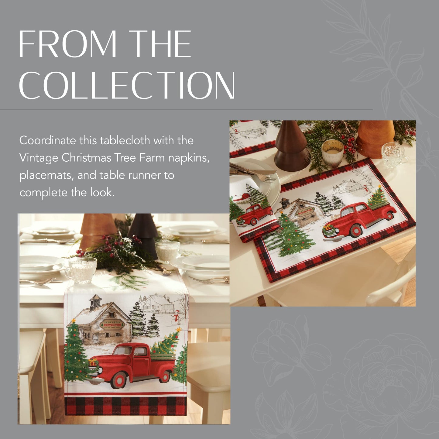 Elrene Home Fashions Vintage Truck Christmas Tree Farm Wrinkle Resistant Tablecloth, 60"X144", Rectangle