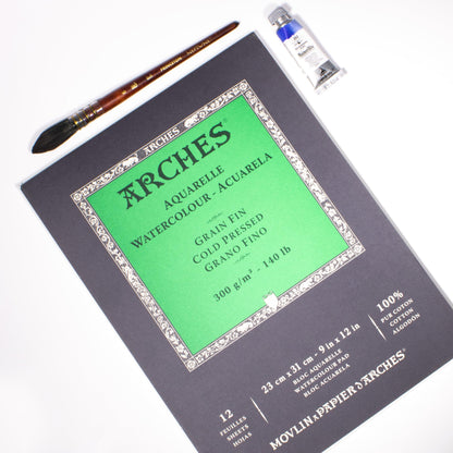 Arches Watercolor Pad, Cold Press, 9x12 inches, 12 Sheets - Professional Art Paper for Watercolor Gouache Ink Acrylic