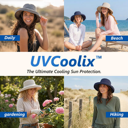TOP-EX UVCoolix™ Cooling Sun Hat Women Ponytail Hole UPF 50+ Wide Brim Water Resistant Breathable Packable Hiking Beach (US, Alpha, Small, Medium, Green)