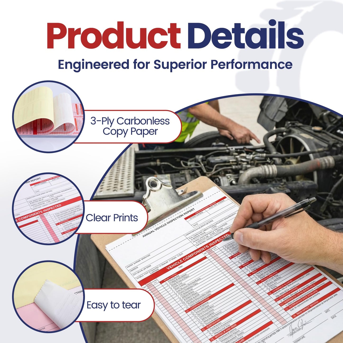 Annual Vehicle Inspection Record Kit – 3-Part NCR Forms (30 Sets) + High-Visibility Adhesive Labels (30) – for Trucks & Fleet Recordkeeping | Supports 49 CFR §396.17