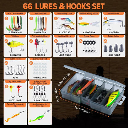 Goture Fishing Pole and Reel Combo, Portable Fishing Rod and Reel,Compact Fishing Gear for Travel, Lure Fishing Rod Combo Carbon Fiber 6-Piece Rod with Reel Lines Lures Tools and Storage Bag