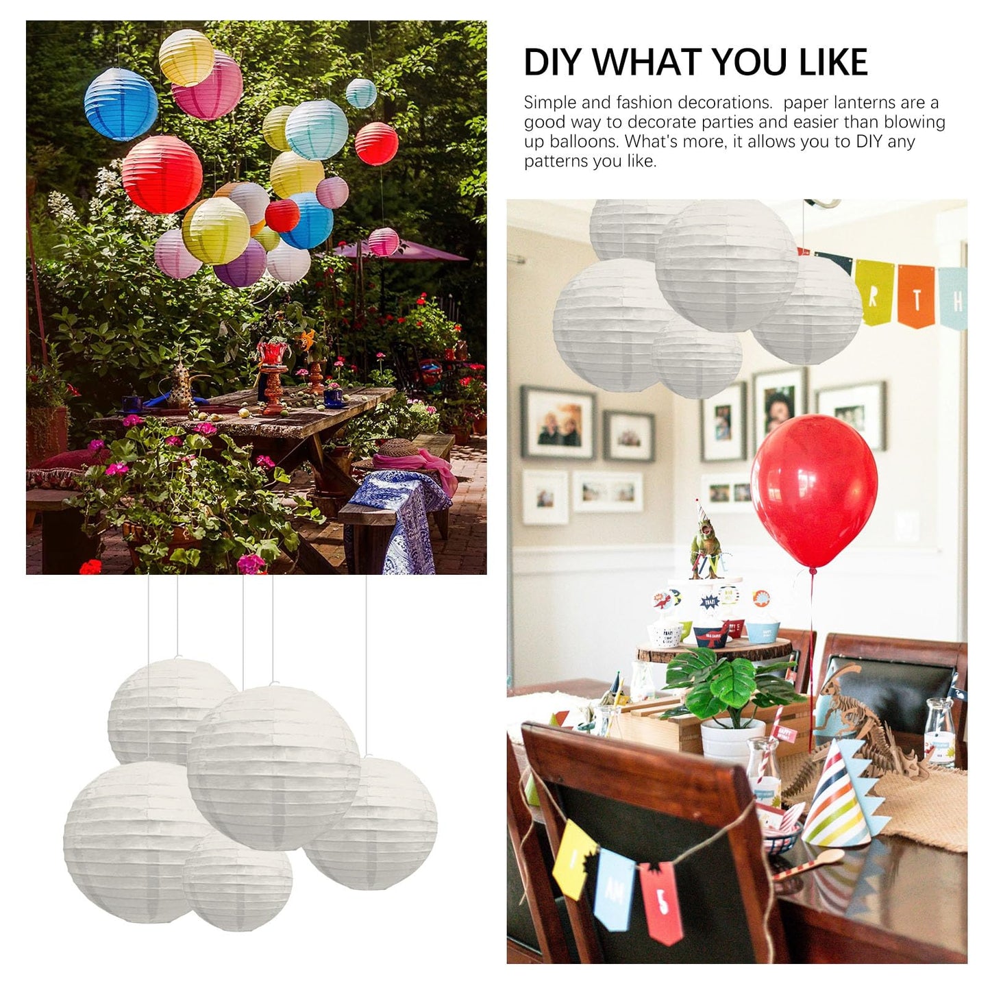 20Pcs Gray Paper Lanterns for Parties, 6” 8” 10” 12” Chinese Asian Hanging Round Paper Lanterns for Birthday Wedding Halloween Christmas Home Decor Party Decor