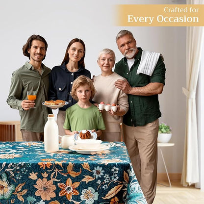 Maison d' Hermine Table Cloth Rectangle Table 100% Cotton 70 x 120 Inches Fall Tablecloth Reusable Everyday Use for Thanksgiving Christmas Decorations Dining Farmhouse Party (Luxury Loft - Dark Teal)