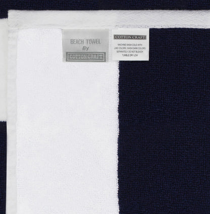 COTTON CRAFT Oversized Beach Towels - Set of 2 - XXL 35x84 The Big Kahuna 7 Foot Extra Large Beach Blanket Towel - Big & Tall - Huge 100% Cotton Velour Soft Luxury Pool Bath Towel - Cabana Stripe Navy