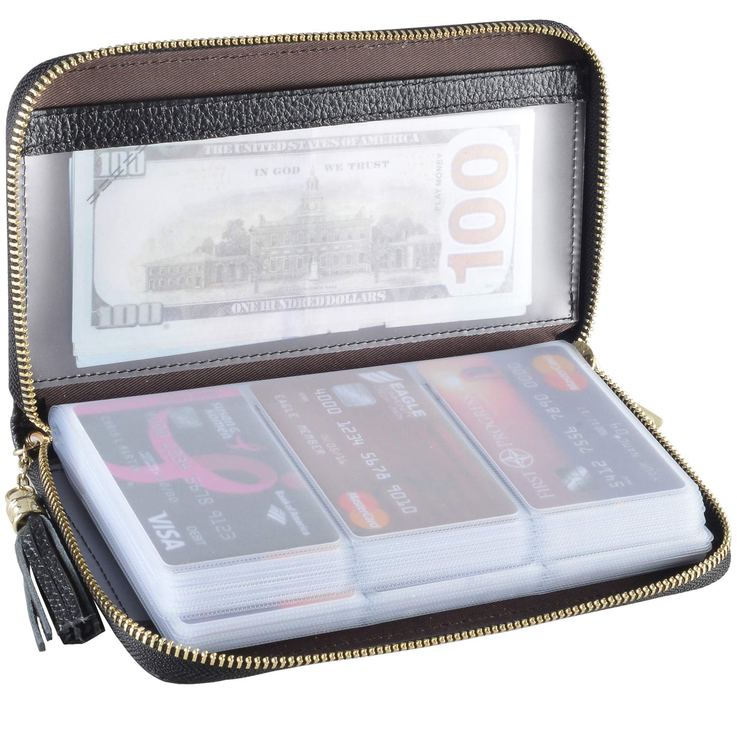 Easyoulife Credit Card Holder Wallet Womens Zipper Leather Case Purse RFID Blocking (Black)