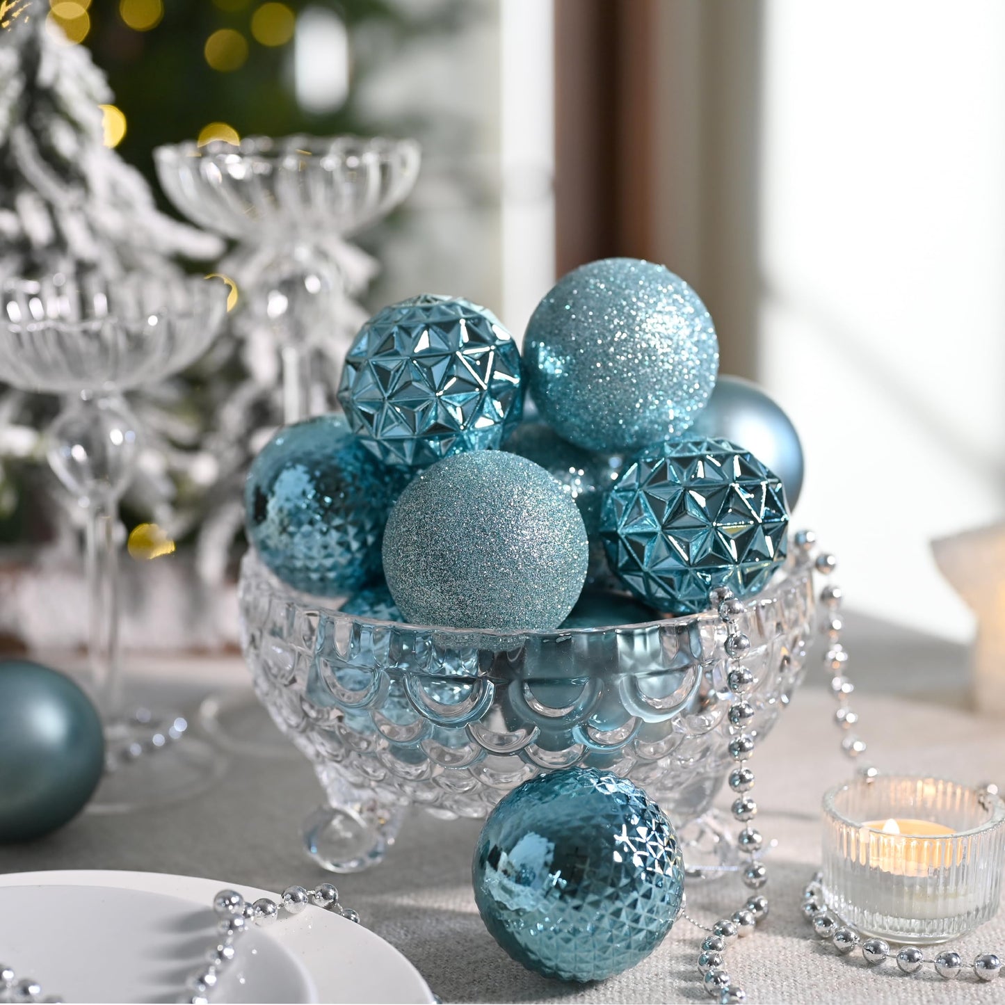 Valery Madelyn Christmas Tree Decorations Ornament Set, 50ct 2 Inches Light Blue Shatterproof Christmas Ball Ornaments Hanging Xmas Holiday Party Decor