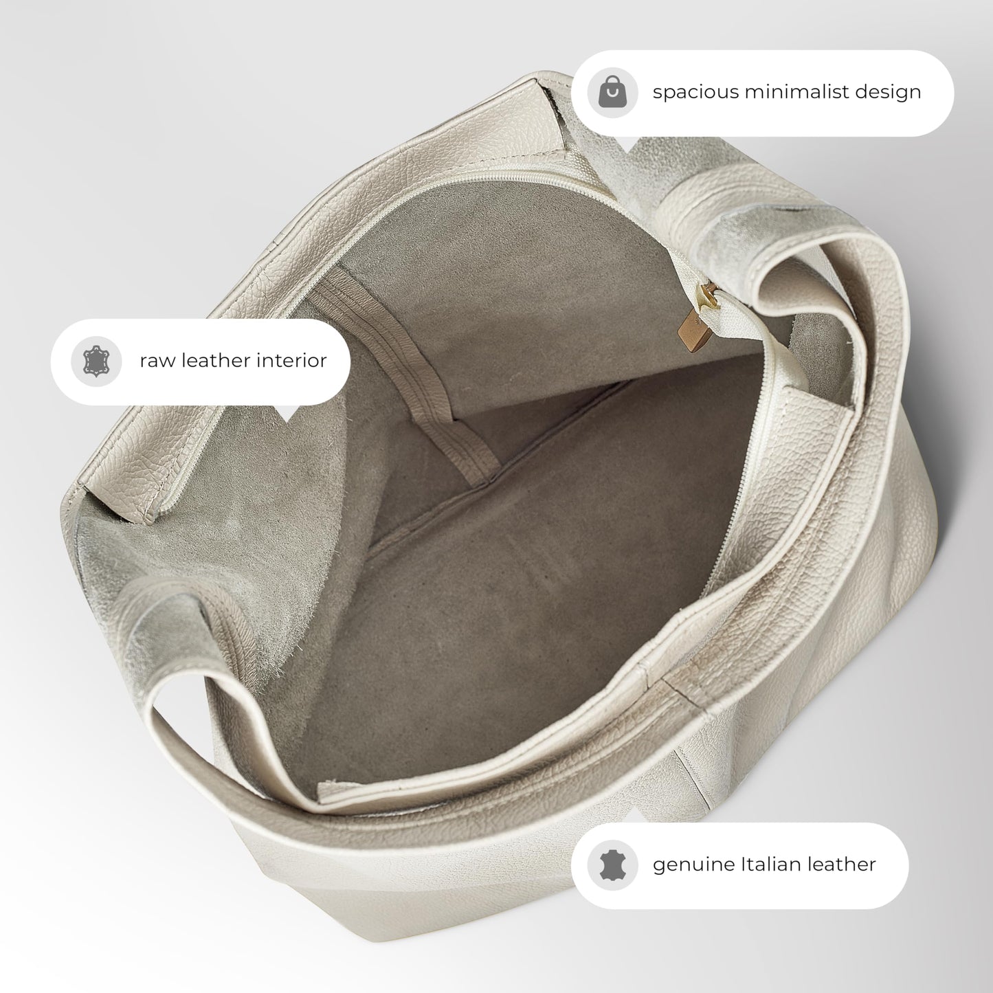 Italian Genuine Leather Hobo Bag for Women with Zipper | Large Soft Slouchy Shoulder Handbag Tote Bucket Purse Pocketbook (Beige)