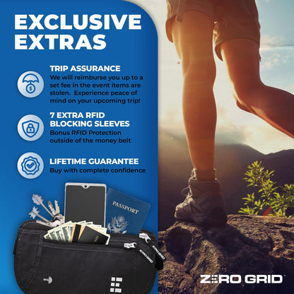 Money Belt for Secure Travel - RFID Blocking Slim Passport Holder - Hidden Waist Pouch for Cash, Credit Cards, Documents - Concealable Under Clothes, Water-Resistant Travel Belt for Men and Women