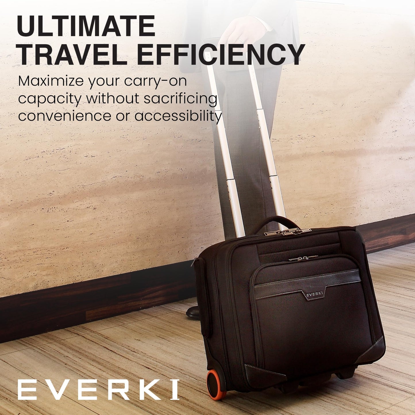 EVERKI Journey 27L Rolling Laptop Briefcase – Carry On Luggage with Wheels for Business Travel Lightweight Mobile Office Work Bag with Padded Compartment & Tablet Pocket Fits Laptops up to 16" – Black