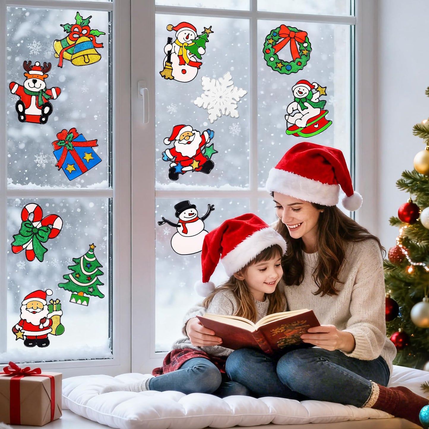 UMIKU 12 Pcs 3D Christmas Window Clings Decals Ornaments Window Stickers for Christmas Decorations Windows Decorations Xmas Party Supplies Thanksgiving Party Décor Snowman, Santa Claus and More Style