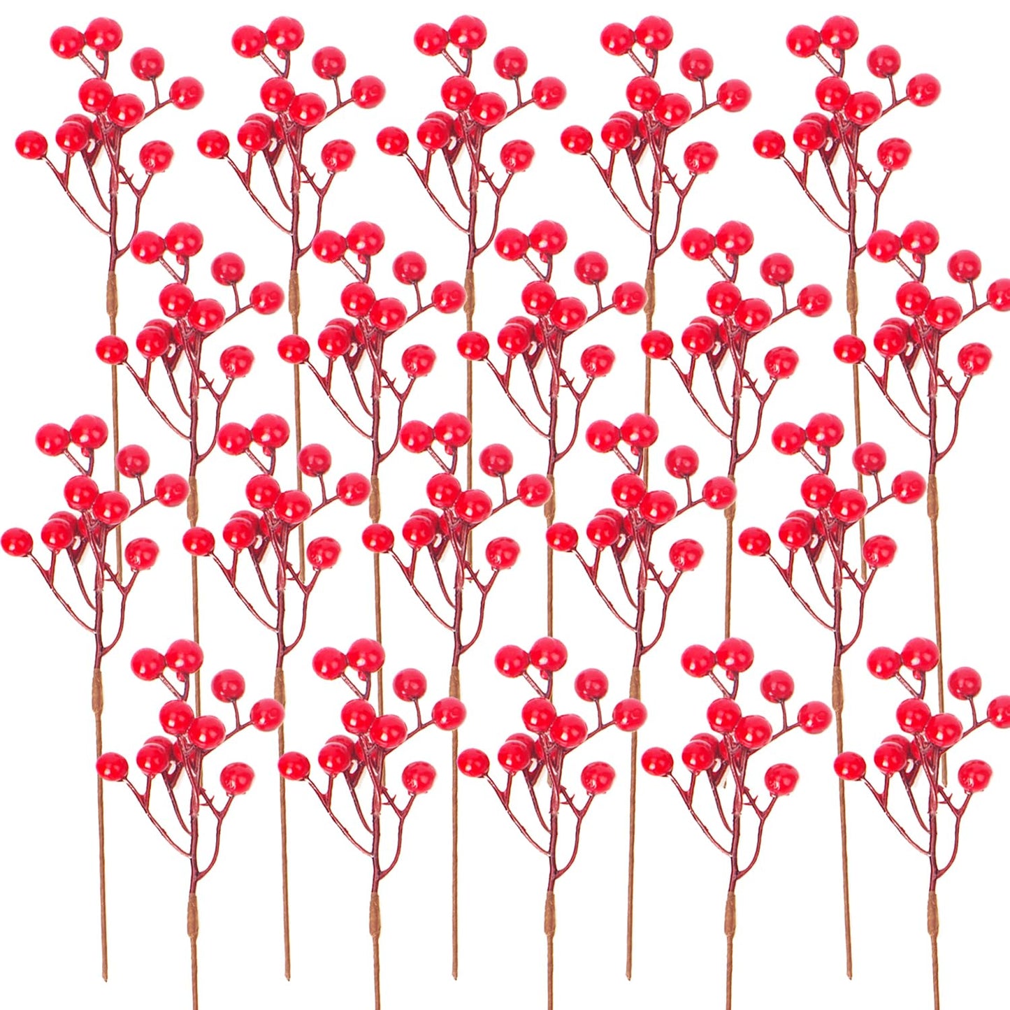 Grunyia 20 Pack Christmas Artificial Red Berry Stems Fake Holly Berry Pick for Christmas Tree Decorations DIY Crafts Xmas Ornaments Wedding Holiday Home Decor