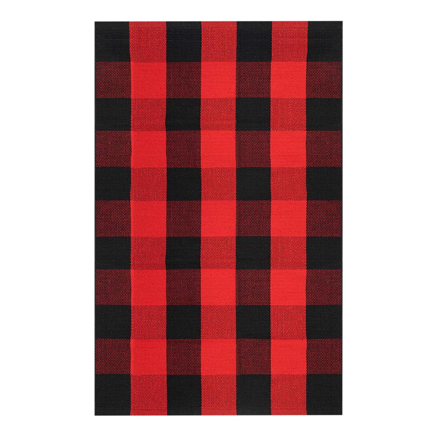 KOZYFLY Buffalo Plaid Rug 27.5x43 Inches Red and Black Checkered Rug Christmas Halloween Fall Door Mat Woven Cotton Washable Area Rugs Door Mat Outdoor Entrance for Front Porch Entryway